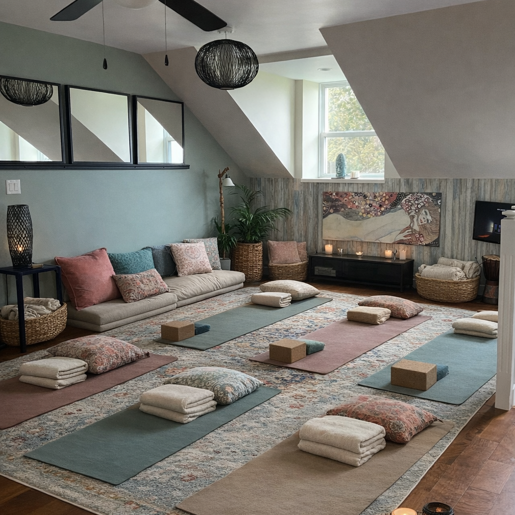 Serene attic yoga sanctuary